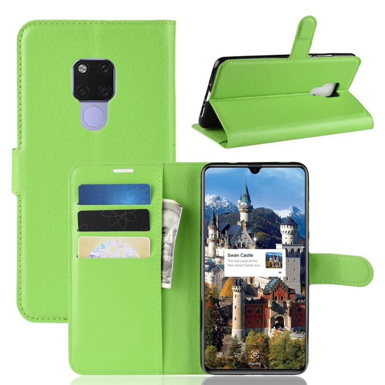 Litchi Skin PU Leather Magnetic Wallet Stand ProtectiveCase for Huawei Mate 20 X - Green-1