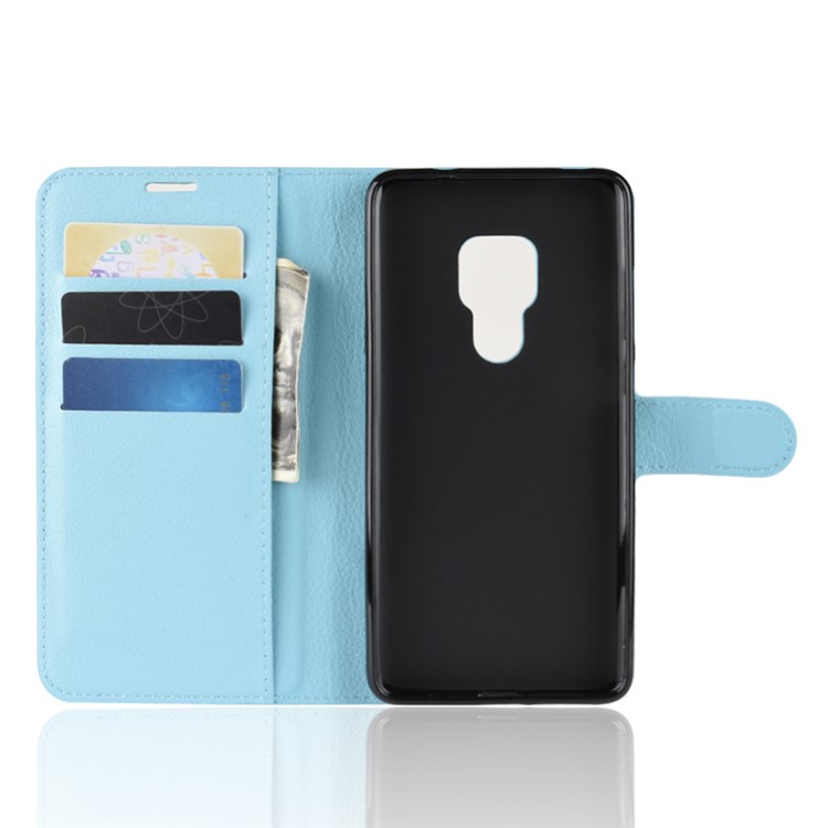 Litchi Skin PU Leather Magnetic Wallet Stand Flip Case for Huawei Mate 20 X - Blue-4