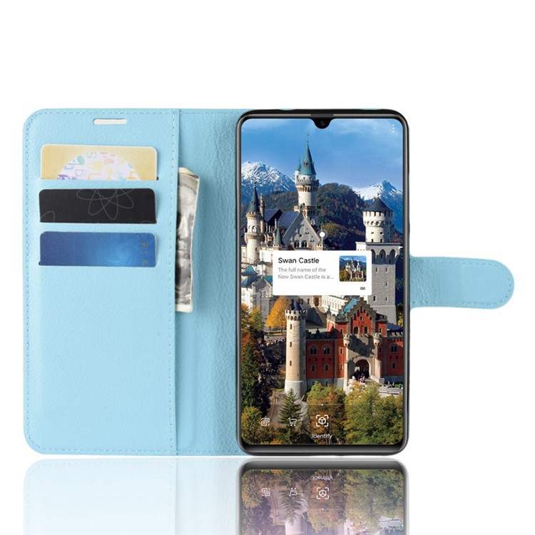 Litchi Skin PU Leather Magnetic Wallet Stand Flip Case for Huawei Mate 20 X - Blue-5