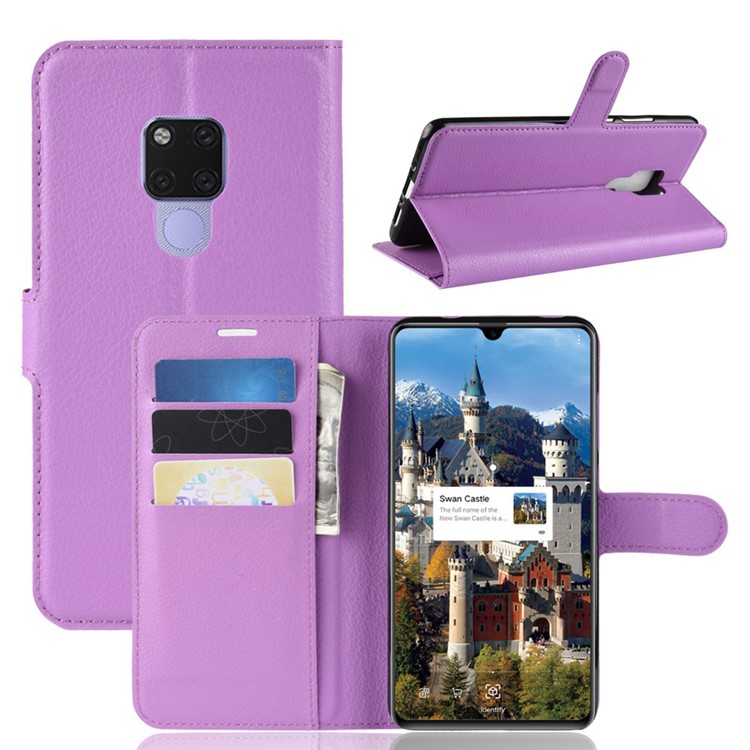 Litchi Skin PU Leather Magnetic Wallet Stand Flip Cover for Huawei Mate 20 X - Purple-1