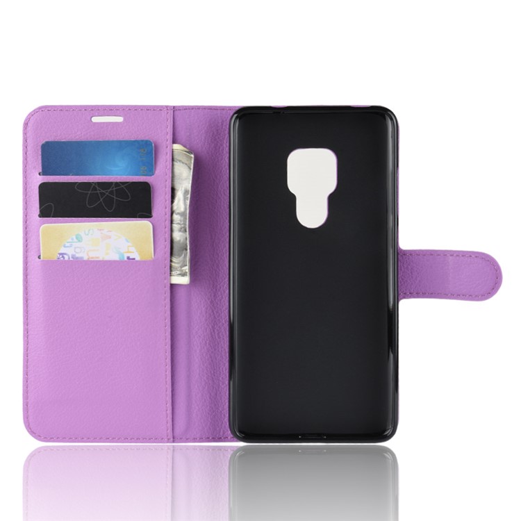 Litchi Skin PU Leather Magnetic Wallet Stand Flip Cover for Huawei Mate 20 X - Purple-4