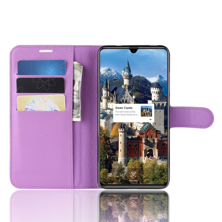 Litchi Skin PU Leather Magnetic Wallet Stand Flip Cover for Huawei Mate 20 X - Purple-5