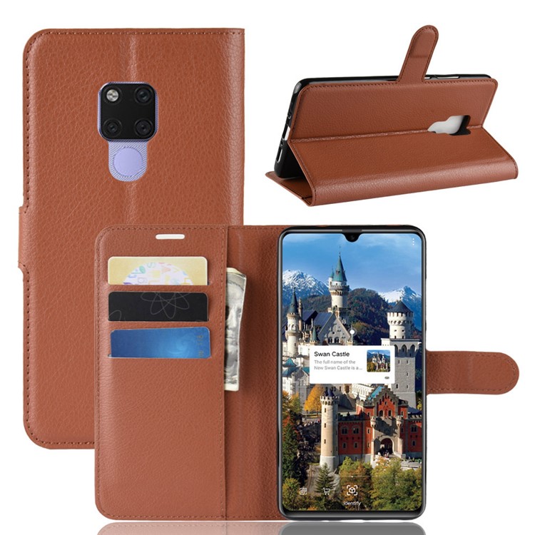 Litchi Texture PU Leather Magnetic Wallet Stand Flip Shell for Huawei Mate 20 X - Brown-1