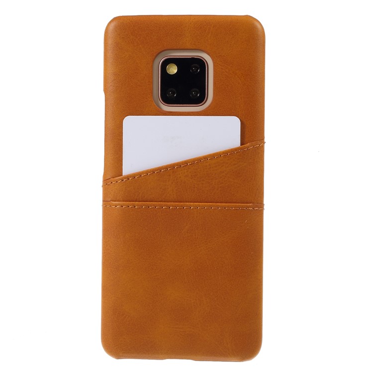 Dual Card Slots PU Leather Coated PC Back Mobile Casing for Huawei Mate 20 Pro - Brown-1
