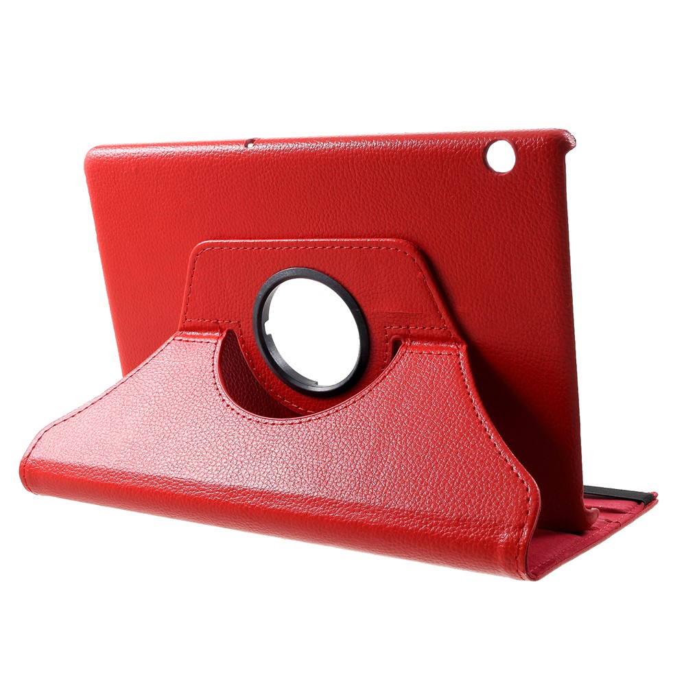 Cas de Couverture de Coque en Cuir de Peau Litchi Avec Support de Rotation à 360 Degrés Pour Huawei MediaPad T5 10 - Rouge-4