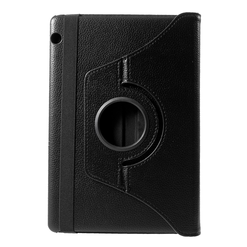 Cas de Couverture de Coque en Cuir de Peau Litchi Avec Support de Rotation à 360 Degrés Pour Huawei MediaPad T5 10 - le Noir