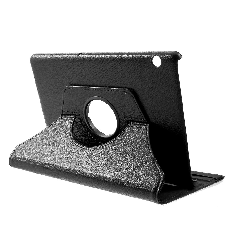 Litchi Skin Leather Shell Cover Con Soporte de Rotación de 360 ​​grados Para Huawei MediaPad T5 10 - Negro