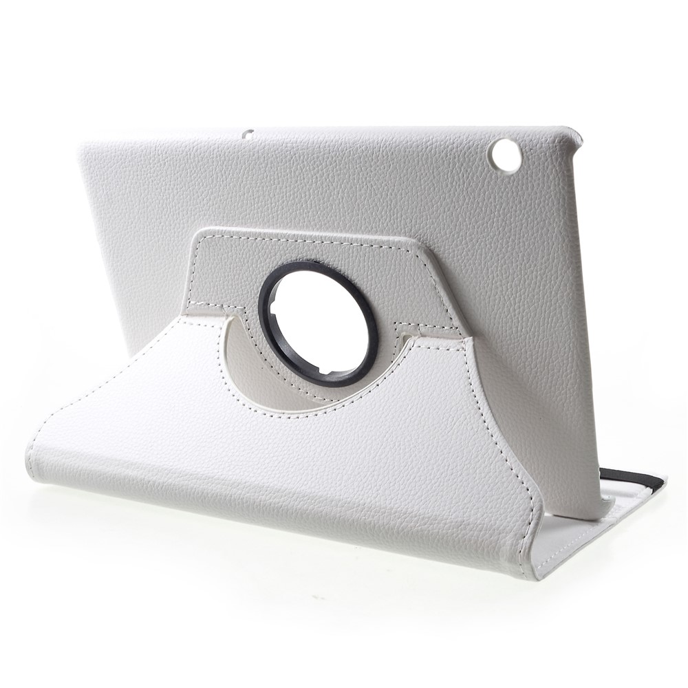 Litchi Skin Leather Shell Cover Con Soporte de Rotación de 360 ​​grados Para Huawei MediaPad T5 10 - Blanco