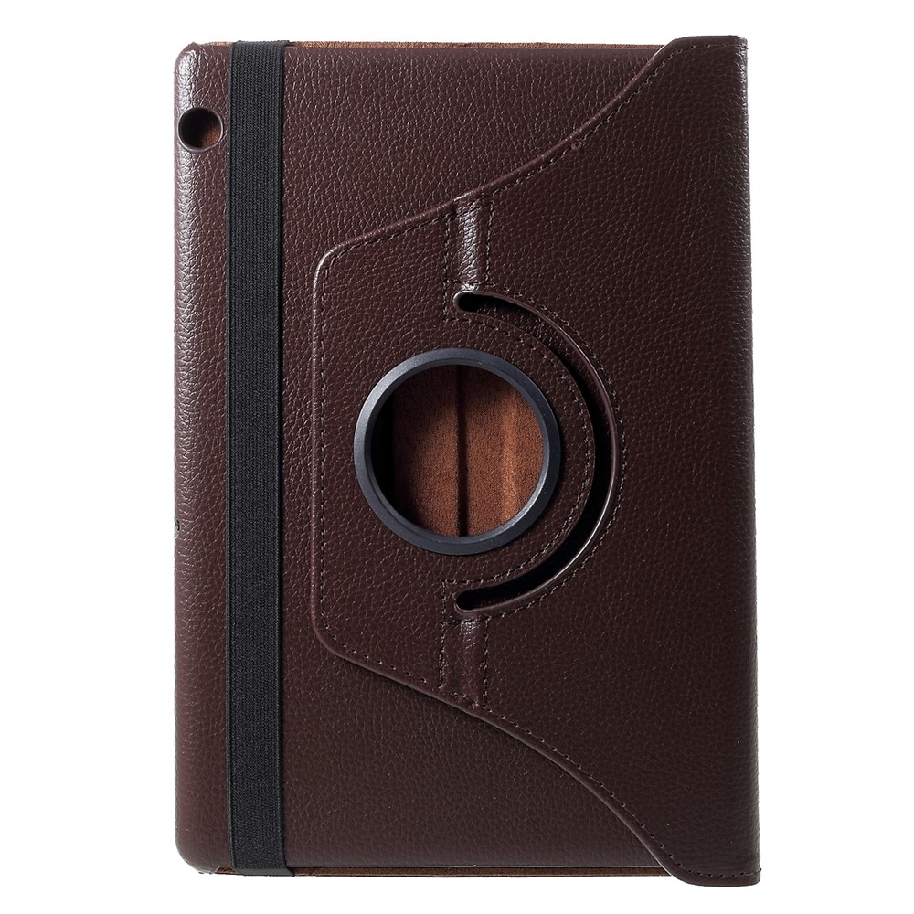 Litchi Skin Leather Shell Cover Case with Rotating Stand for Huawei MediaPad T5 10 - Brown-1