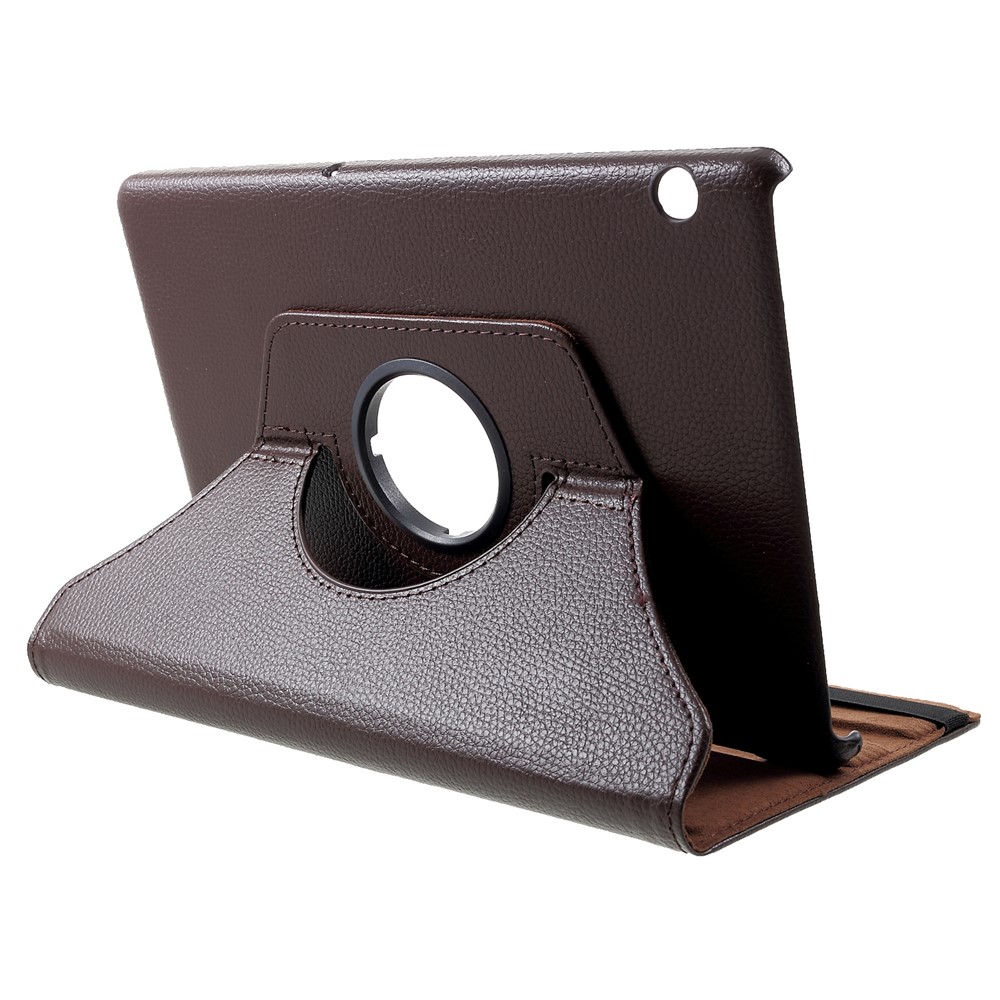 Litchi Skin Leather Shell Cover Case with Rotating Stand for Huawei MediaPad T5 10 - Brown-4