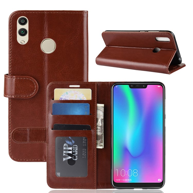 Crazy Horse Texture Wallet Leather Flip Case with Stand for Huawei Honor 8C - Brown-2