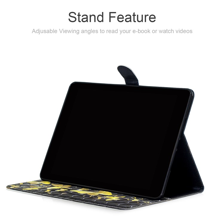 Light Spot Decor Patterned Smart Leather Wallet Case for Huawei MediaPad M5 lite 10 - Gold Butterfly-5