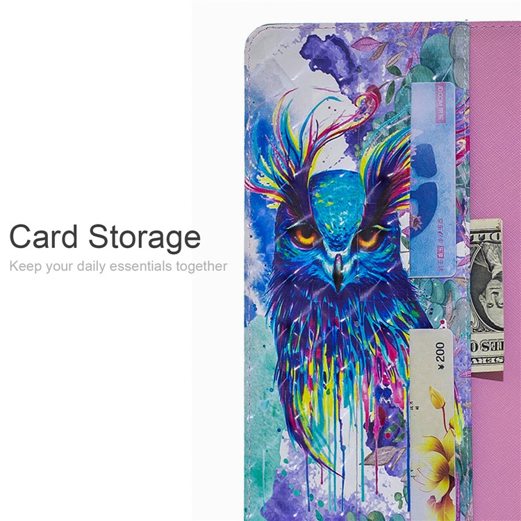Light Spot Decor Patterned Smart Leather Wallet Shell for Huawei MediaPad M5 lite 10 - Bird-6