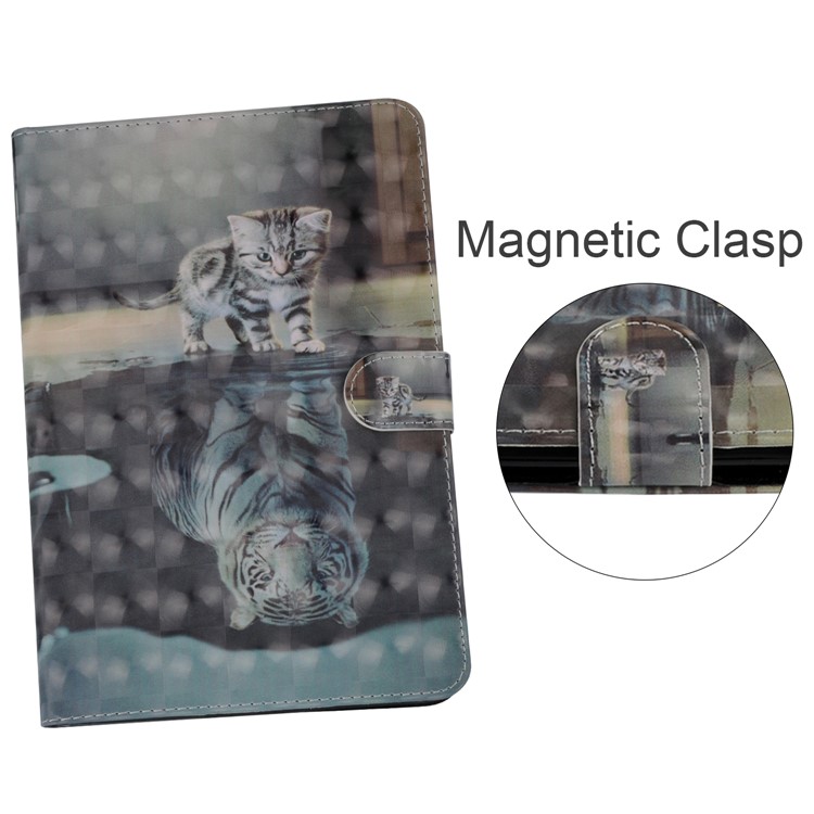Light Spot Decor Patterned Smart PU Leather Wallet Case for Huawei MediaPad M5 lite 10 - Cat and Reflection in Water-8