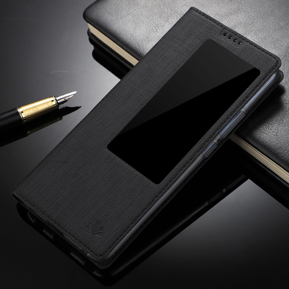 VILI DMX Window View Cross Texture Leather Stand Cover for Huawei Mate 20 Pro - Black-5