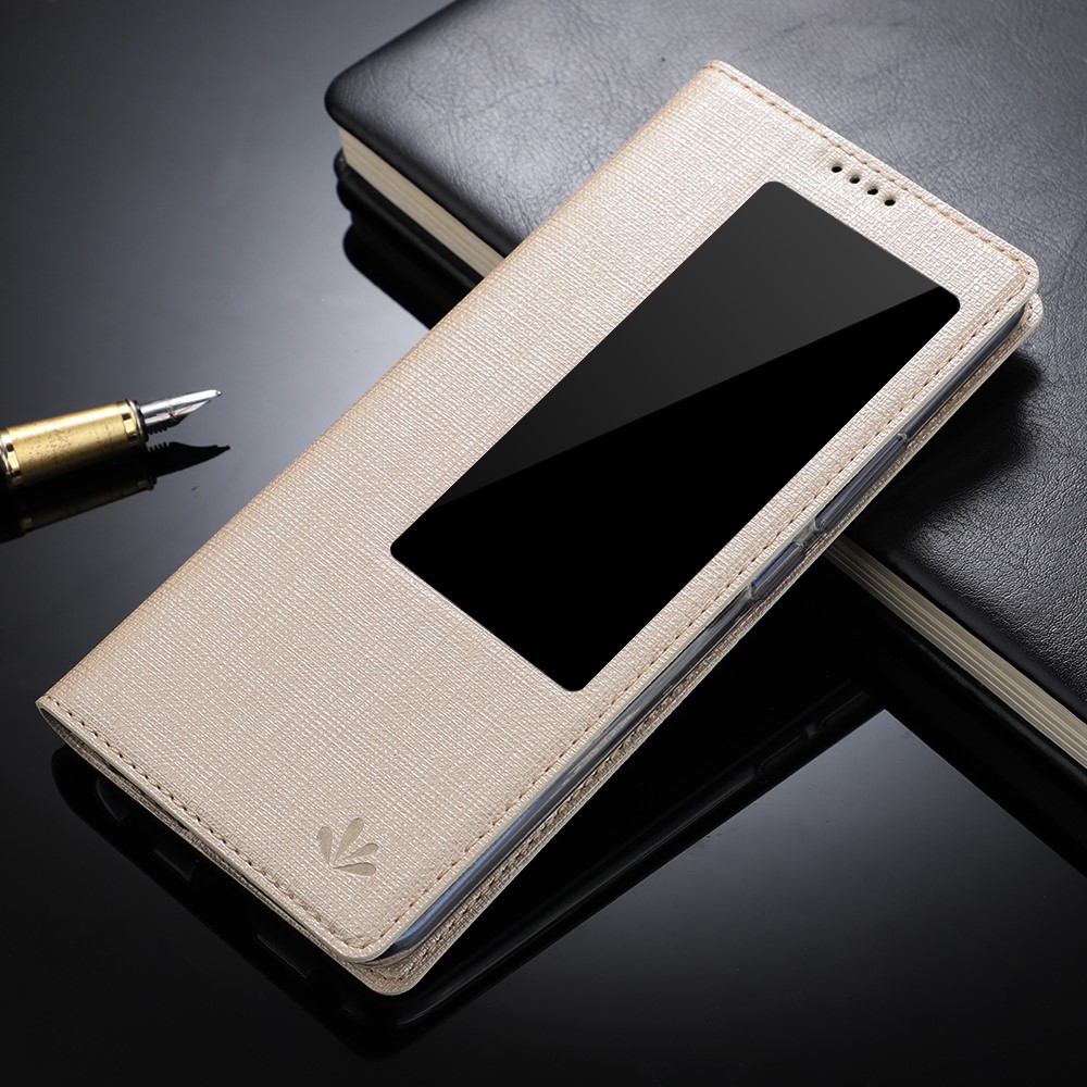 VILI DMX Janela Vista Cruz Textura De Couro Caso De Telefone Celular Para Huawei Mate 20 - Ouro-5