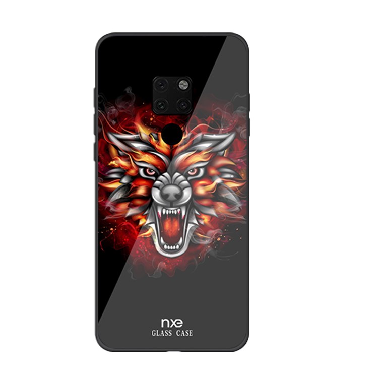 NXE Glass Case for Huawei Mate 20 Pattern Printing TPU Edges 9H Glass Panel Hybrid Case - Fiercely Dragon-1