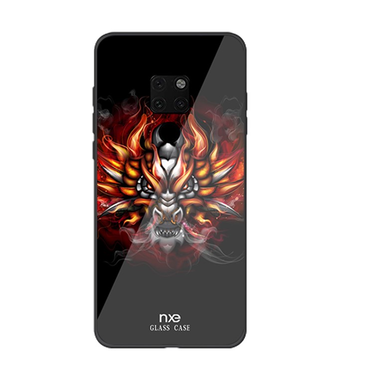 NXE Glass Case for Huawei Mate 20 Pattern Printing TPU Edges 9H Glass Panel Hybrid Cover - Angry Dragon-1