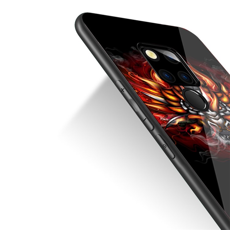 NXE Glass Case for Huawei Mate 20 Pattern Printing TPU Edges 9H Glass Panel Hybrid Cover - Angry Dragon-3
