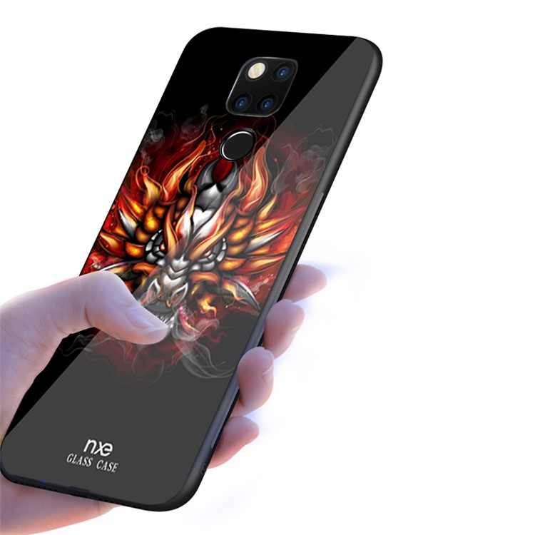 NXE Glass Case for Huawei Mate 20 Pattern Printing TPU Edges 9H Glass Panel Hybrid Cover - Angry Dragon-4