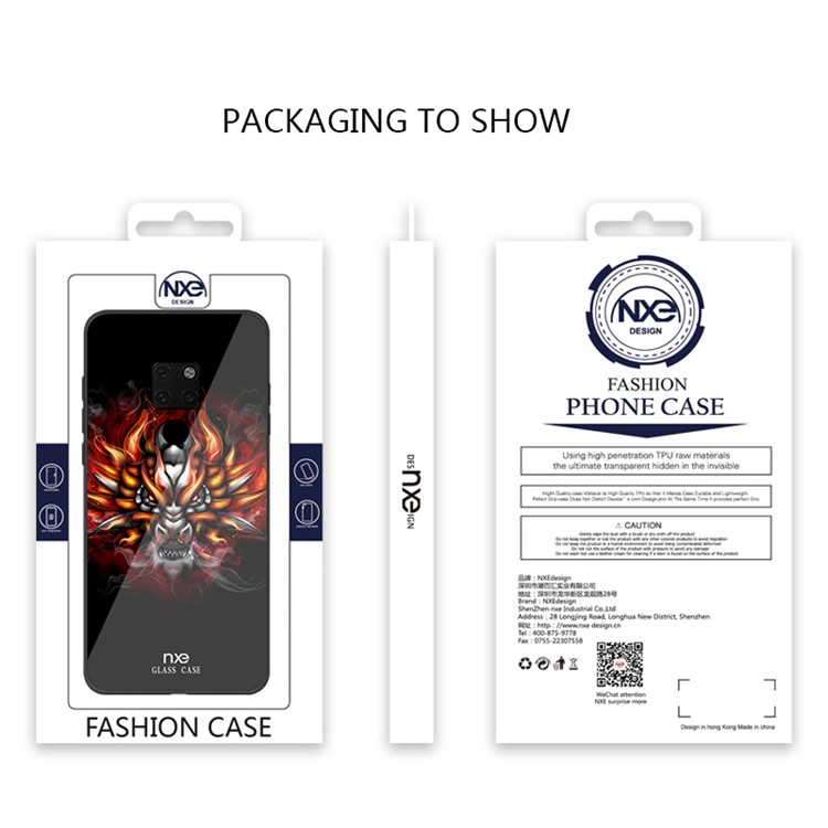 NXE Glass Case for Huawei Mate 20 Pattern Printing TPU Edges 9H Glass Panel Hybrid Cover - Angry Dragon-6