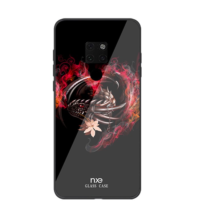 NXE Glass Case for Huawei Mate 20 Pattern Printing TPU Edges 9H Glass Panel Hybrid Shell - Dragon and Heart Pattern-1