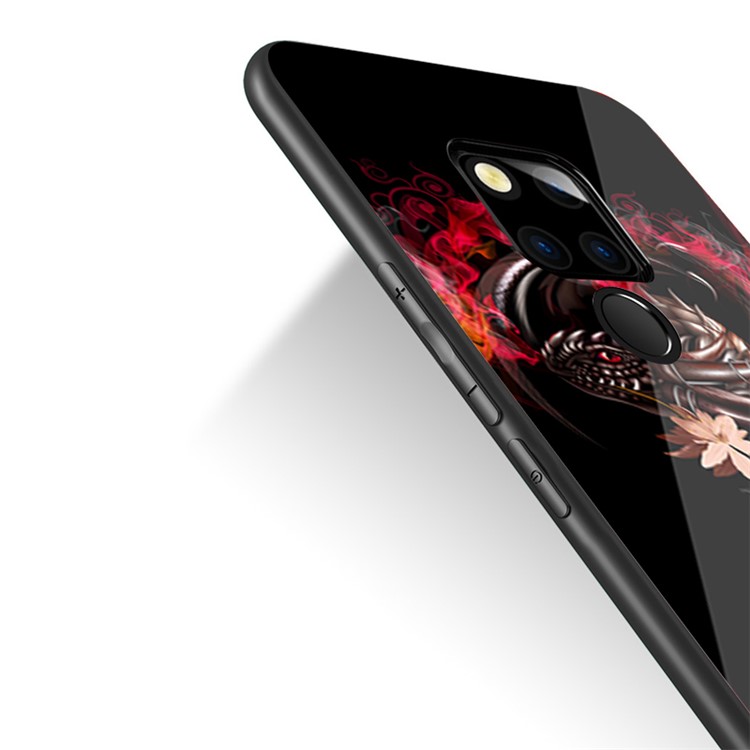 NXE Glass Case for Huawei Mate 20 Pattern Printing TPU Edges 9H Glass Panel Hybrid Shell - Dragon and Heart Pattern-3