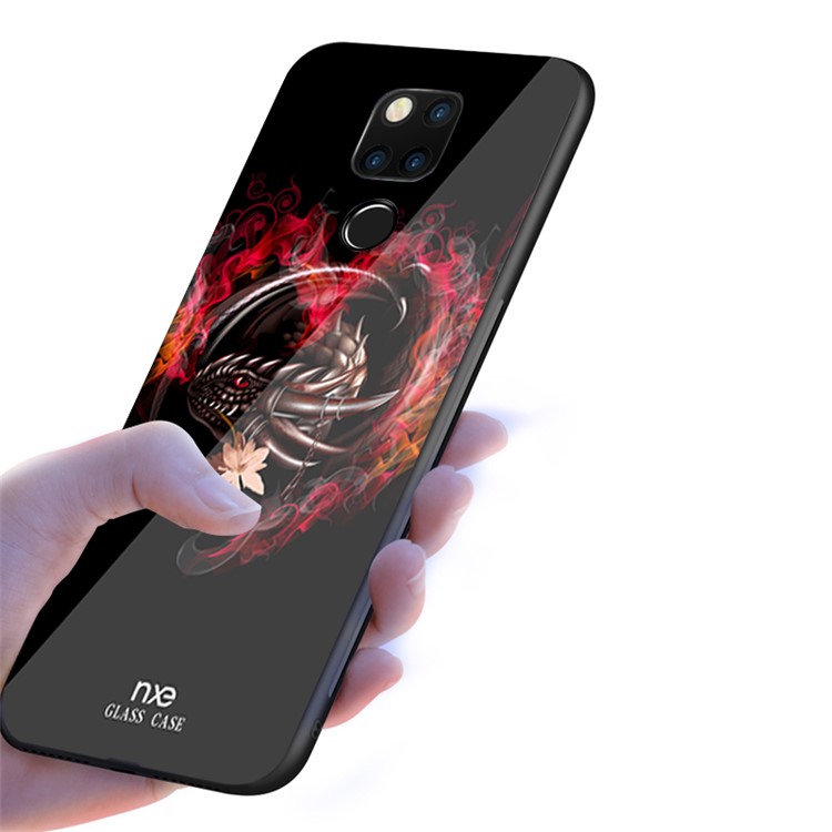 NXE Glass Case for Huawei Mate 20 Pattern Printing TPU Edges 9H Glass Panel Hybrid Shell - Dragon and Heart Pattern-4