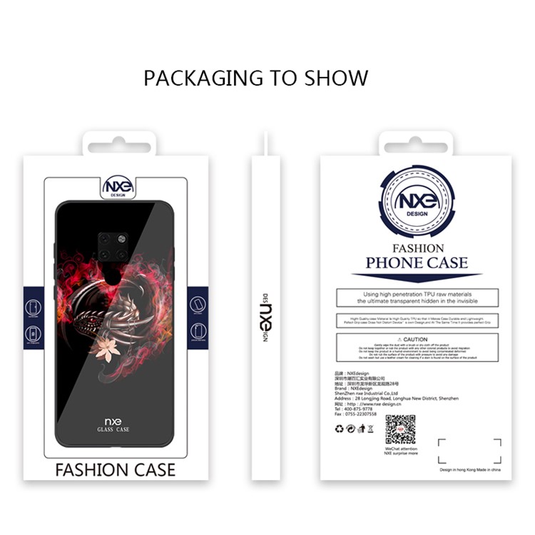 NXE Glass Case for Huawei Mate 20 Pattern Printing TPU Edges 9H Glass Panel Hybrid Shell - Dragon and Heart Pattern-6