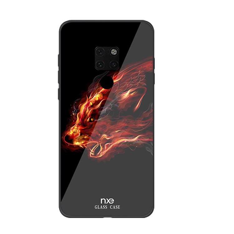 NXE Glass Case for Huawei Mate 20 Pattern Printing TPU Edges 9H Glass Panel Hybrid Phone Accessory Shell - Fire Dragon-1