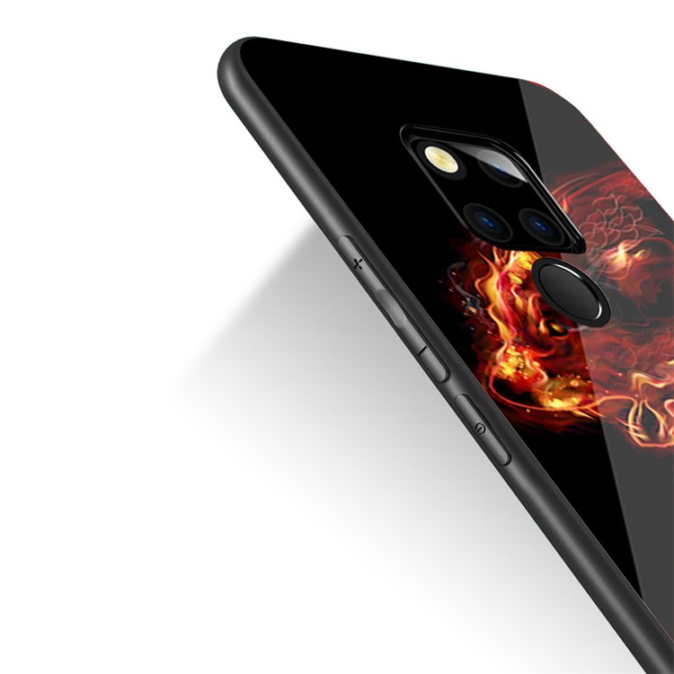 NXE Glass Case for Huawei Mate 20 Pattern Printing TPU Edges 9H Glass Panel Hybrid Phone Accessory Shell - Fire Dragon-3