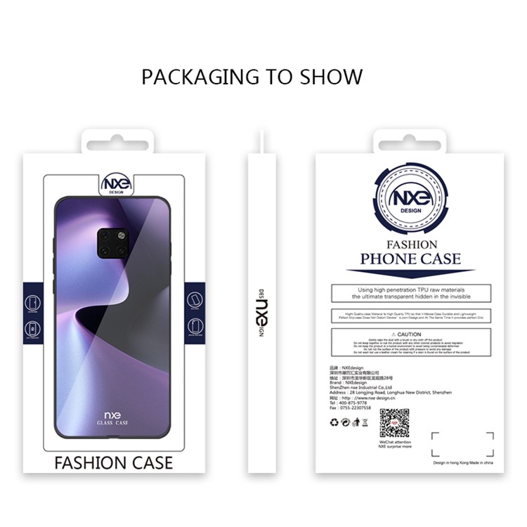 NXE Texture Series Patterned 9H Glass Back + Soft TPU Edge Combo Case for Huawei Mate 20 Pro - Style D-6