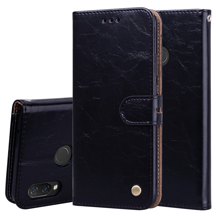 HAT PRINCE Oil Wax PU Leather Wallet Case with Strap for Huawei nova 3i / P Smart+ - Black-1