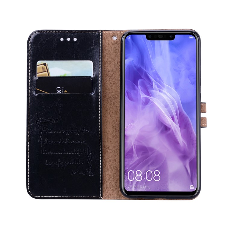 HAT PRINCE Oil Wax PU Leather Wallet Case with Strap for Huawei nova 3i / P Smart+ - Black-5