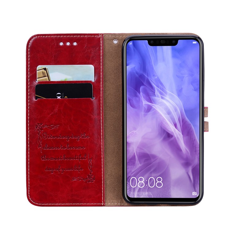 HAT PRINCE Oil Wax PU Leather Stand Phone Cover for Huawei nova 3i / P Smart+ - Red-5