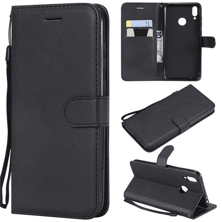Solid Color PU Leather Cover Wallet Stand Phone Shell for Huawei Honor 8C - Black-1