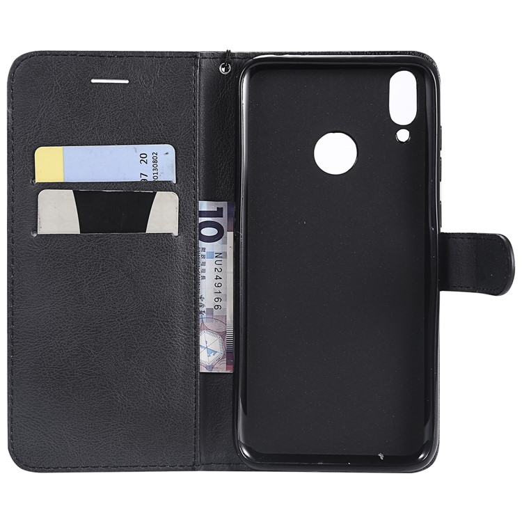 Solid Color PU Leather Cover Wallet Stand Phone Shell for Huawei Honor 8C - Black-4