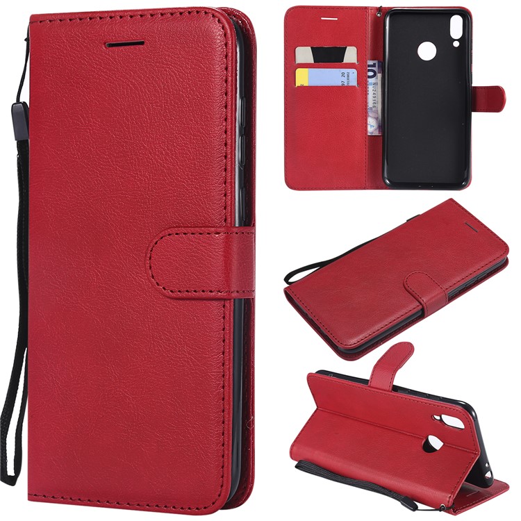 Solid Color PU Leather Wallet Shell for Huawei Honor 8C - Red-1