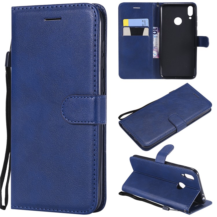 Solid Color PU Leather Cell Phone Case Accessory for Huawei Honor 8C - Blue-1