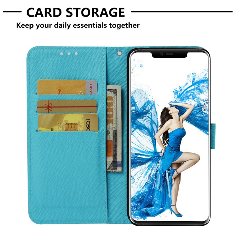 Pattern Printing PU Leather Wallet Case for Huawei Mate 20 Pro - Blue Skull and Flowers-6