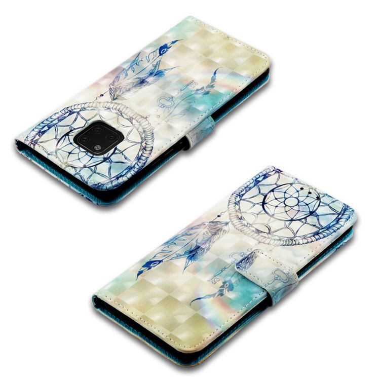 Pattern Printing PU Leather Wallet Cover  for Huawei Mate 20 Pro - Grey Dream Catcher-7