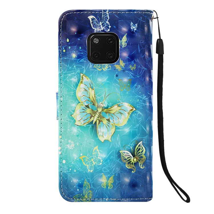 Pattern Printing PU Leather Wallet Shell for Huawei Mate 20 Pro - Gold Butterflies-3
