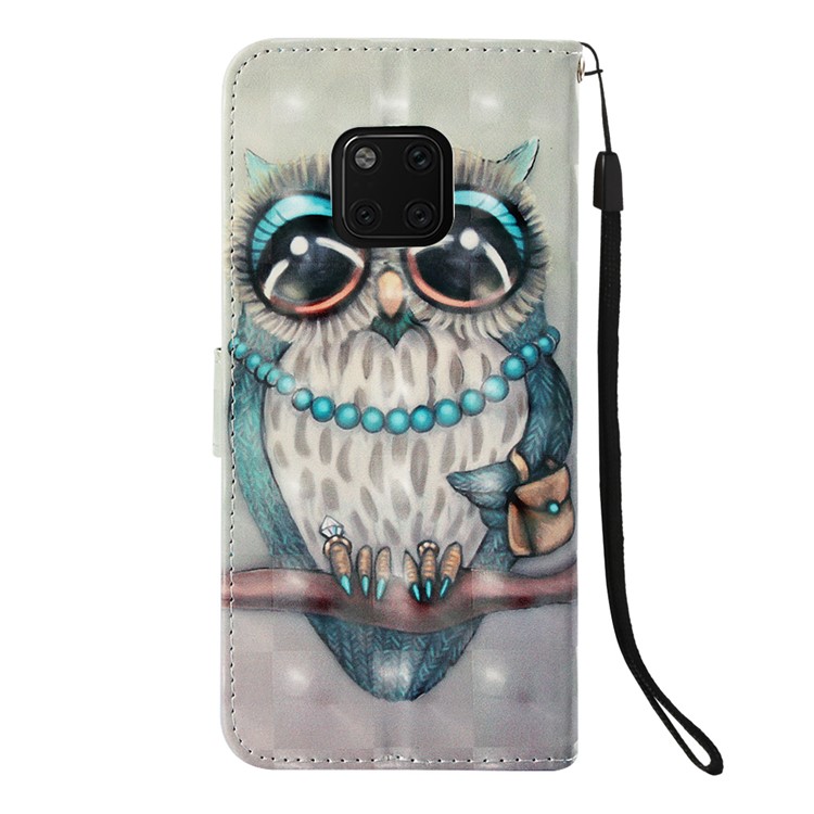 Pattern Printing Stand Leather Cover with Strap for Huawei Mate 20 Pro - Adorable Owl-3