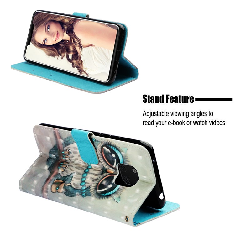 Pattern Printing Stand Leather Cover with Strap for Huawei Mate 20 Pro - Adorable Owl-4