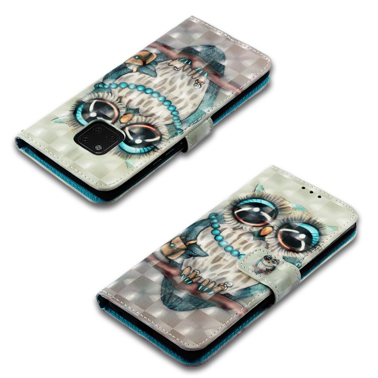 Pattern Printing Stand Leather Cover with Strap for Huawei Mate 20 Pro - Adorable Owl-7