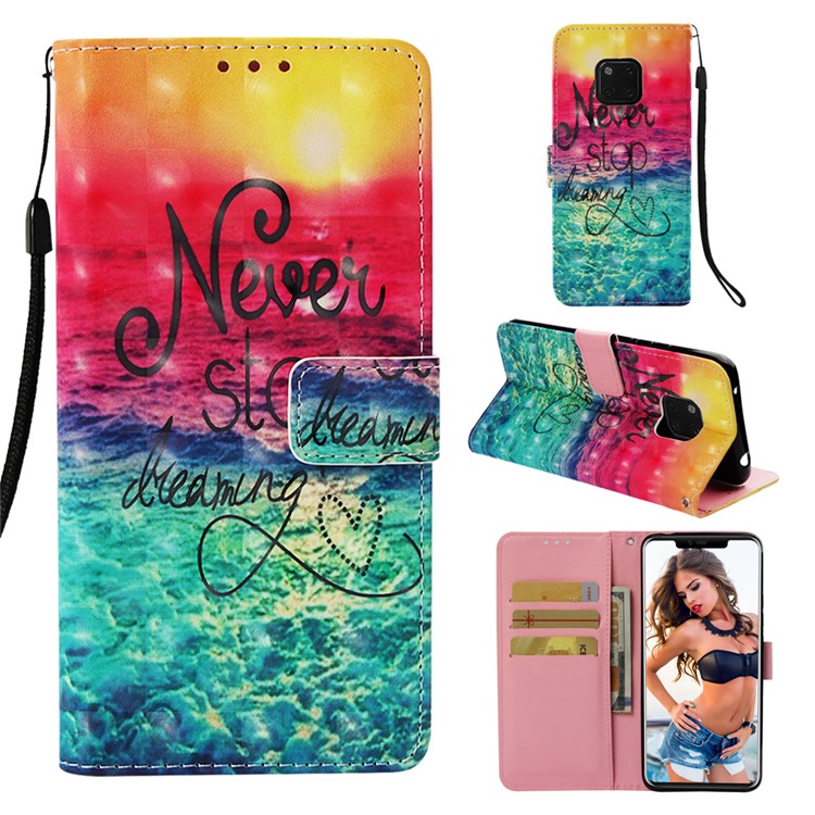 Patterned PU Leather Wallet Accessory Case for Huawei Mate 20 Pro - Never Stop Dreaming-1