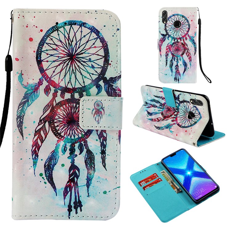 Light Spot Decor Pattern Printing Card Holder Leather Phone Case for Huawei Honor 8X / Honor View 10 Lite - Feather Dream Catcher-1