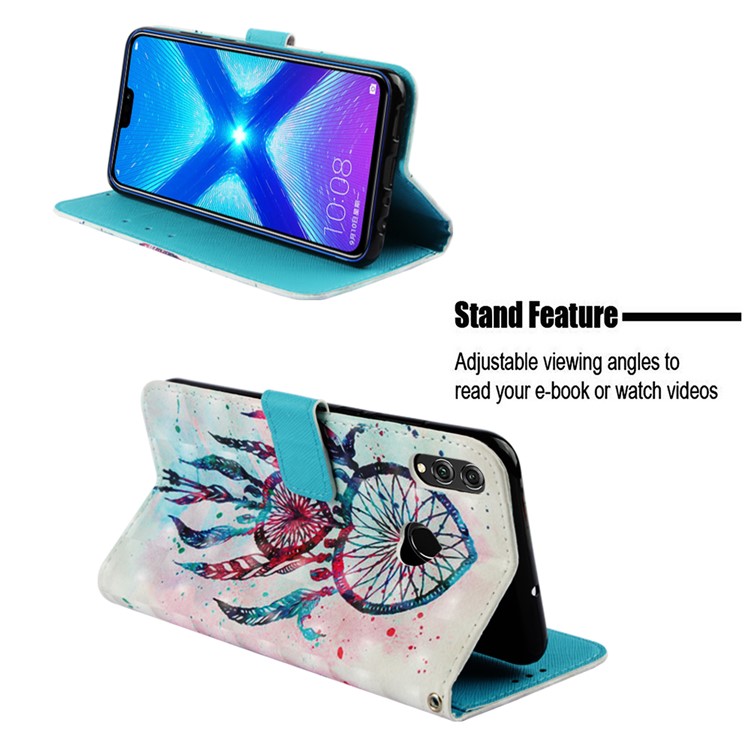 Light Spot Decor Pattern Printing Card Holder Leather Phone Case for Huawei Honor 8X / Honor View 10 Lite - Feather Dream Catcher-4