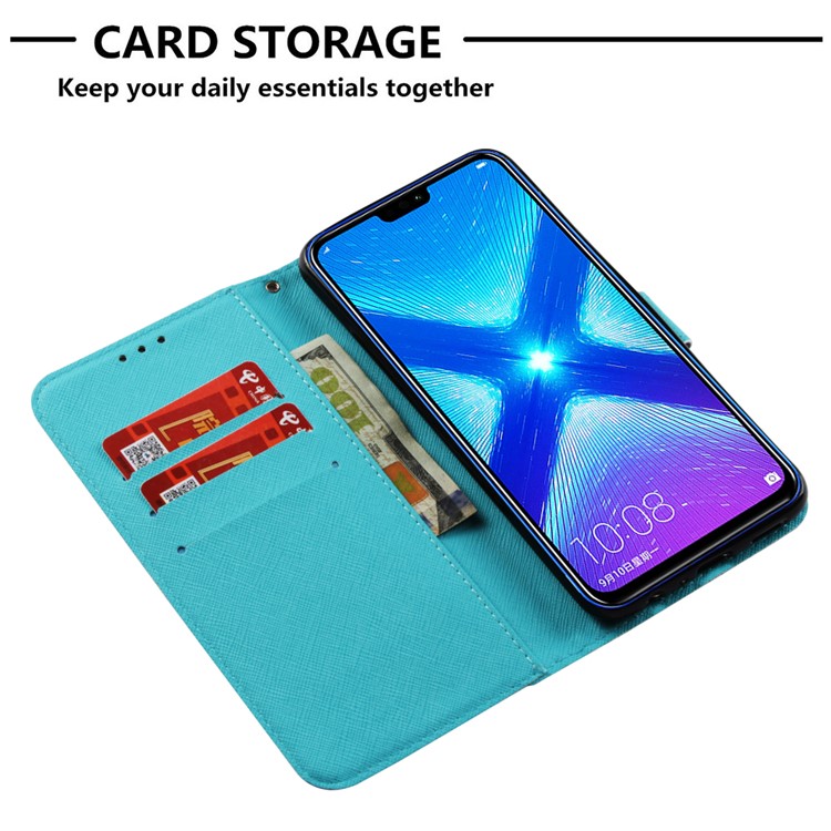 Light Spot Decor Pattern Printing Card Holder Leather Phone Case for Huawei Honor 8X / Honor View 10 Lite - Feather Dream Catcher-6