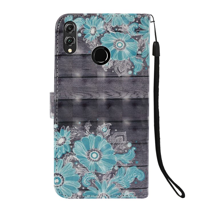 Light Spot Decor Pattern Printing PU Leather Flip Phone Shell for Huawei Honor 8X / Honor View 10 Lite - Blue Flower-3